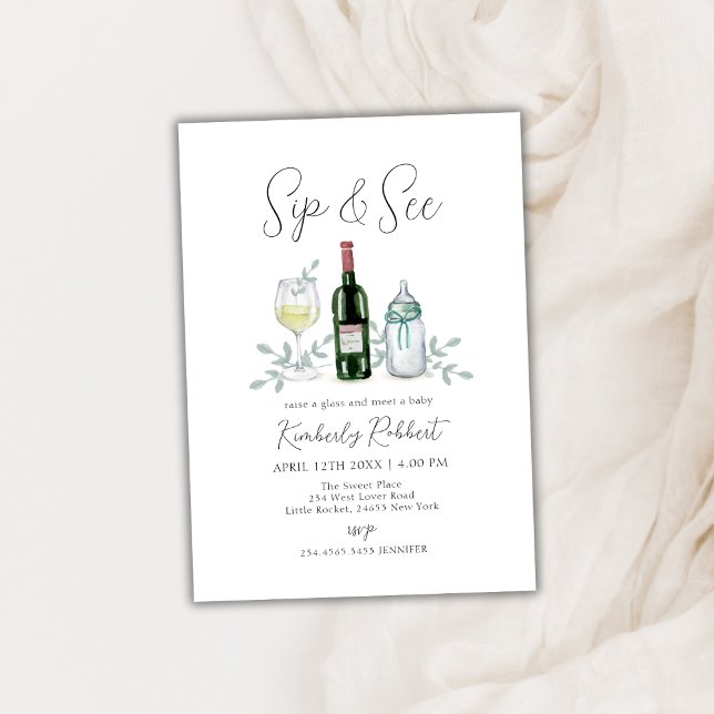 Greenery Champagne Sip & See Baby Shower Invitation (Greenery Champagne Sip & See Baby Shower Invitation)