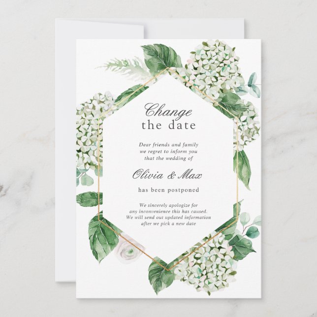 Greenery Change the Date Wedding Postponed Invitation (Front)
