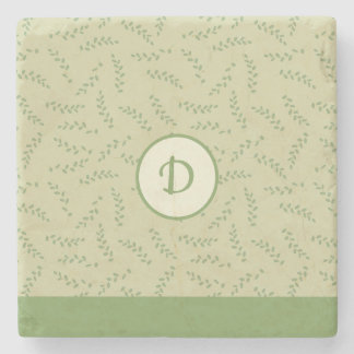Greenery Chic Leaves Monogram  Stone Coaster