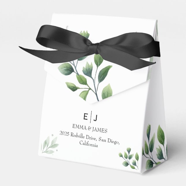 Greenery Chic Wedding Favour Boxes (Front Side)