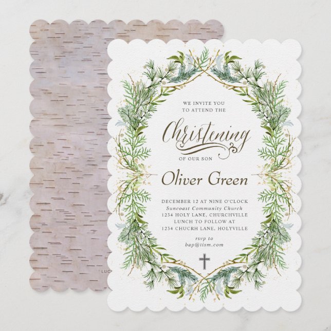 Greenery Christening Invitation (Front/Back)