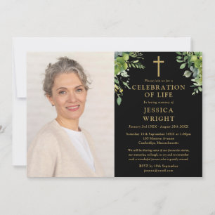 Greenery Christian Celebration Of Life Photo Invitation