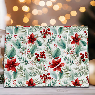 Greenery Christmas Flower Poinsettia Large Gift Bag