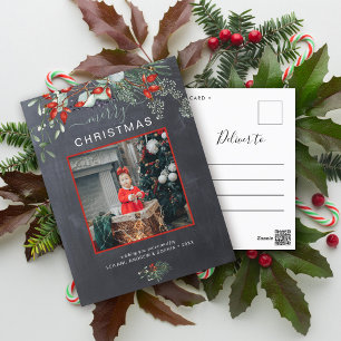 Greenery Christmas Photo Watercolor Chalkboard Holiday Postcard