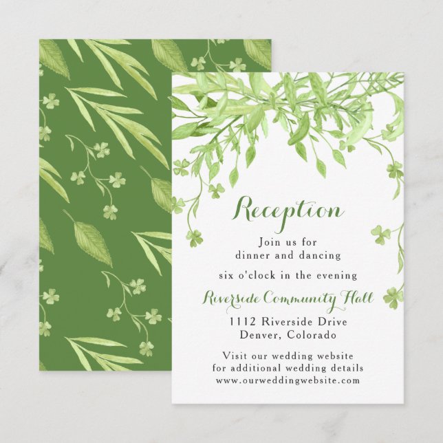 Greenery Clover Floral Wedding Reception Invitation (Front/Back)