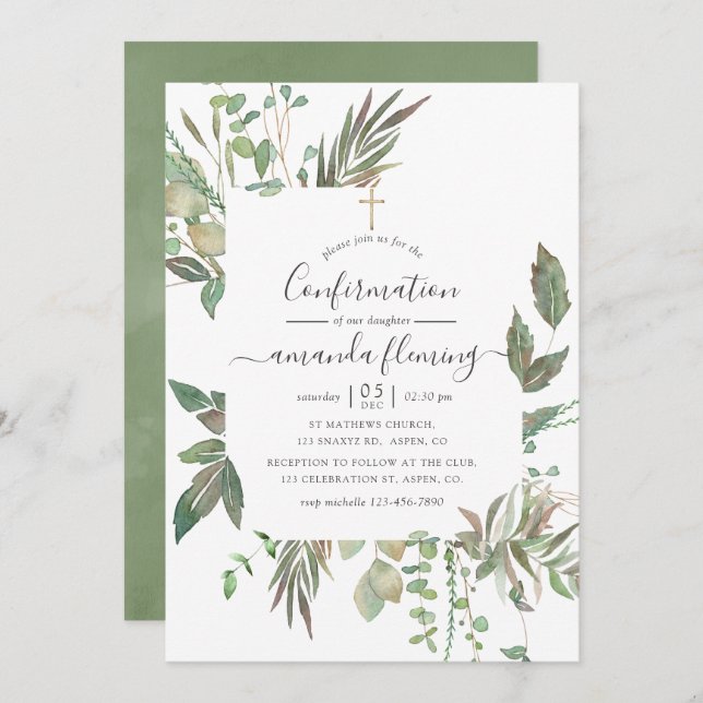 Greenery Confirmation Invitation (Front/Back)