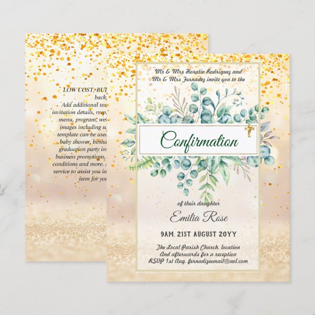 Greenery CONFIRMATION Invite Modern Double Sided (Front/Back)