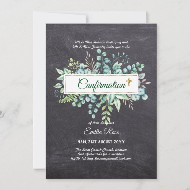 Greenery CONFIRMATION Invite Modern Double Sided (Front)