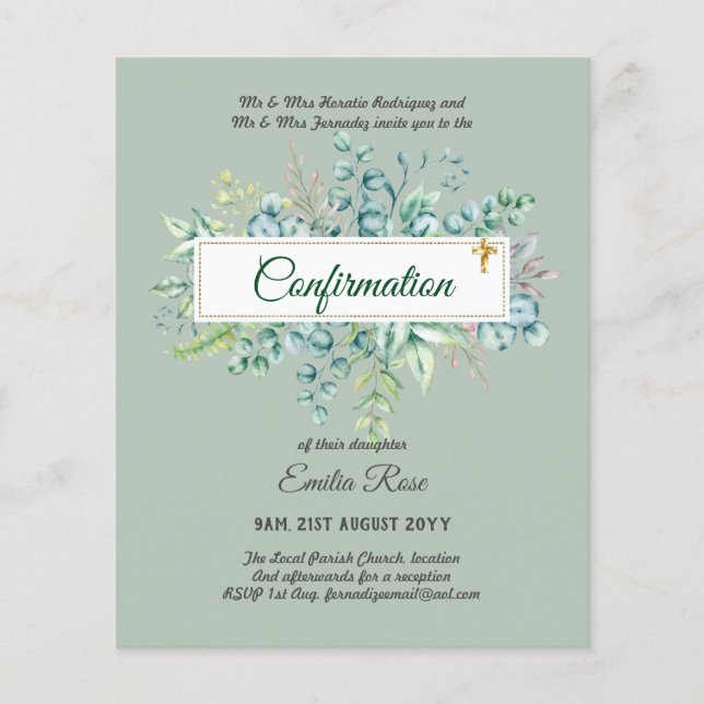 Greenery CONFIRMATION Invite Modern Double Sided Flyer (Front)