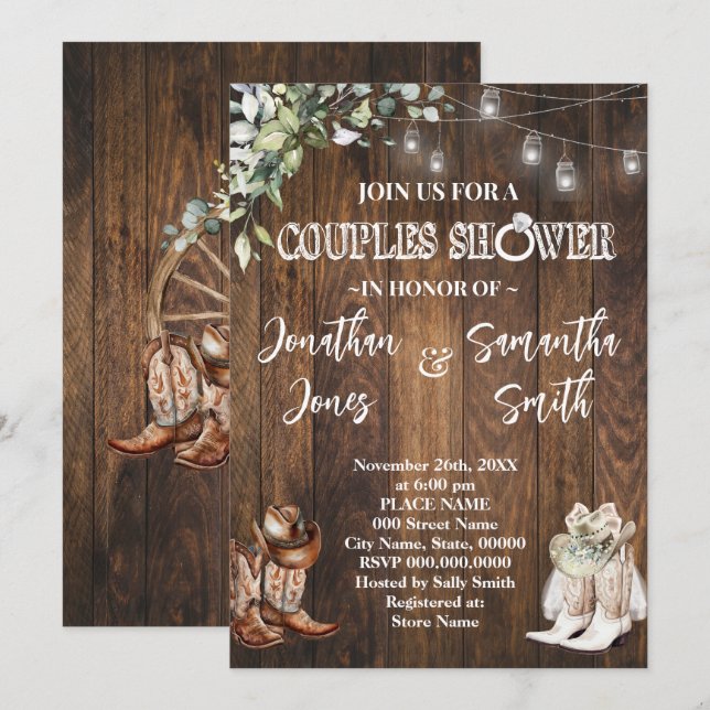 Greenery Couples Shower Western Country Wedding Invitation (Front/Back)