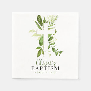 Greenery Cross Boy Baptism Napkin