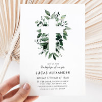 Greenery Cross Modern Baptism Christening Botanica