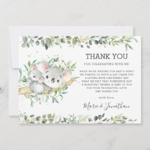 Greenery Cute Koala Gender Neutral Baby Shower  Thank You Card