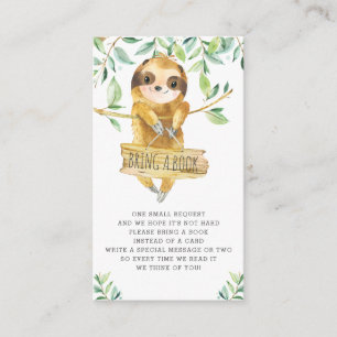 Greenery Cute Sloth Baby Shower Bring a Book Enclosure Card
