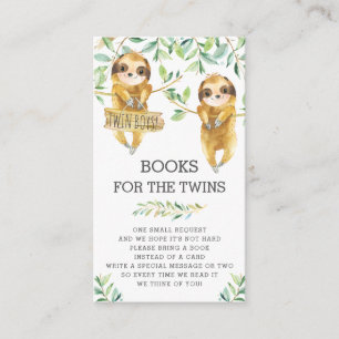 Greenery Cute Sloth Twins Baby Shower Bring a Book Enclosure Card