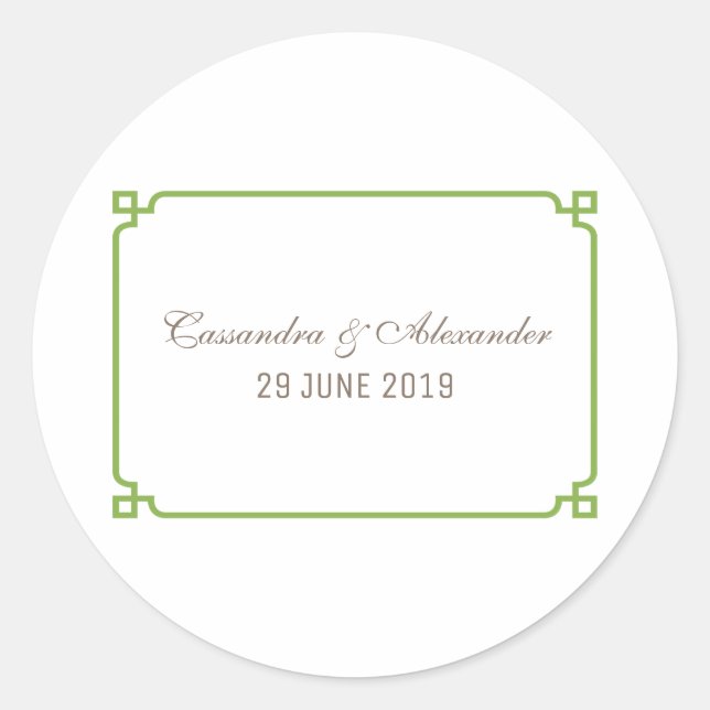 Greenery Deco Chic Wedding Classic Round Sticker (Front)