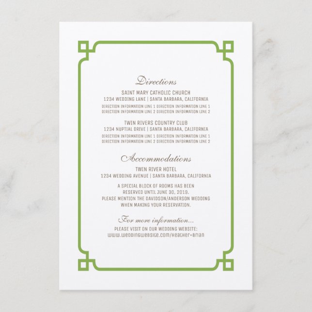 Greenery Deco Chic Wedding Info Card (Front)
