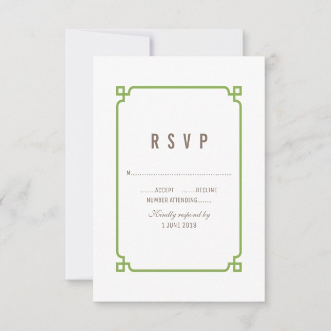 Greenery Deco Chic Wedding RSVP Card (Front)
