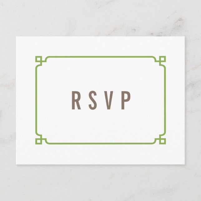 Greenery Deco Chic Wedding RSVP Postcard (Front)