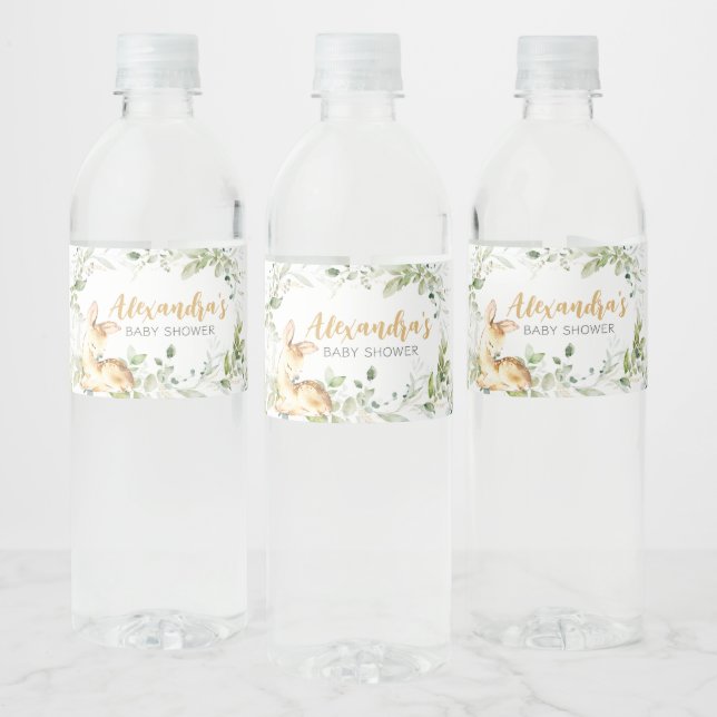 Greenery Deer Baby Shower  Water Bottle Label (Bottles)