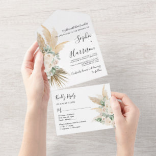 Greenery Desert Boho Pampas Grass Wedding All In One Invitation