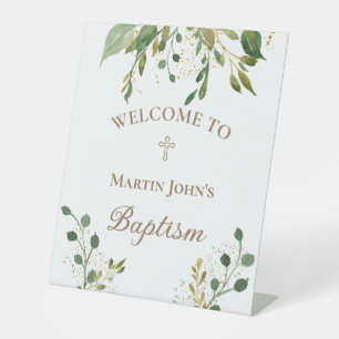 greenery design Catholic Baptism welcome sign