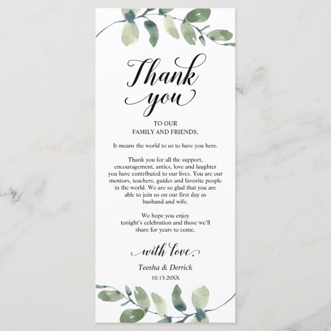 Greenery, Dinner Place Setting Thank You Card (Front)