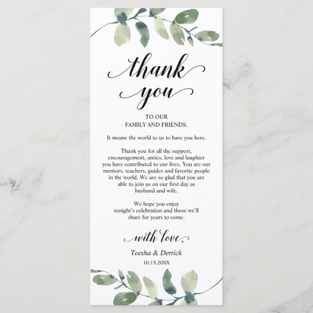 Greenery, Dinner Place Setting Thank You Card (Front)