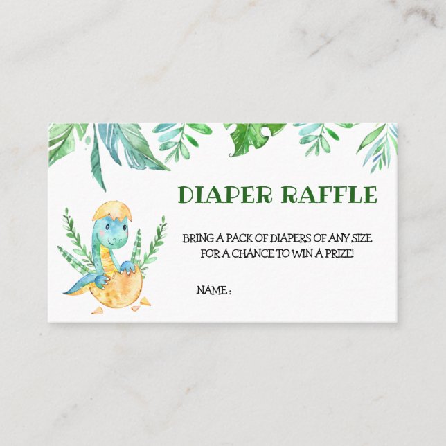 Greenery Dinosaur Baby Shower Diaper Raffle Business Card (Front)