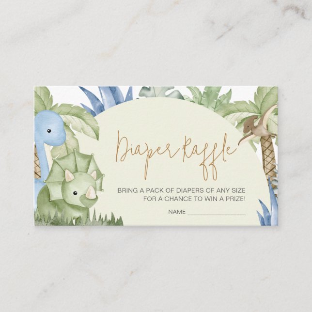 Greenery Dinosaur Baby Shower Diaper Raffle Enclosure Card (Front)