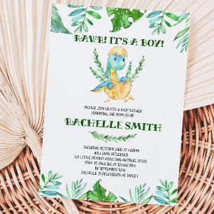 Greenery Dinosaur Baby Shower Invitation