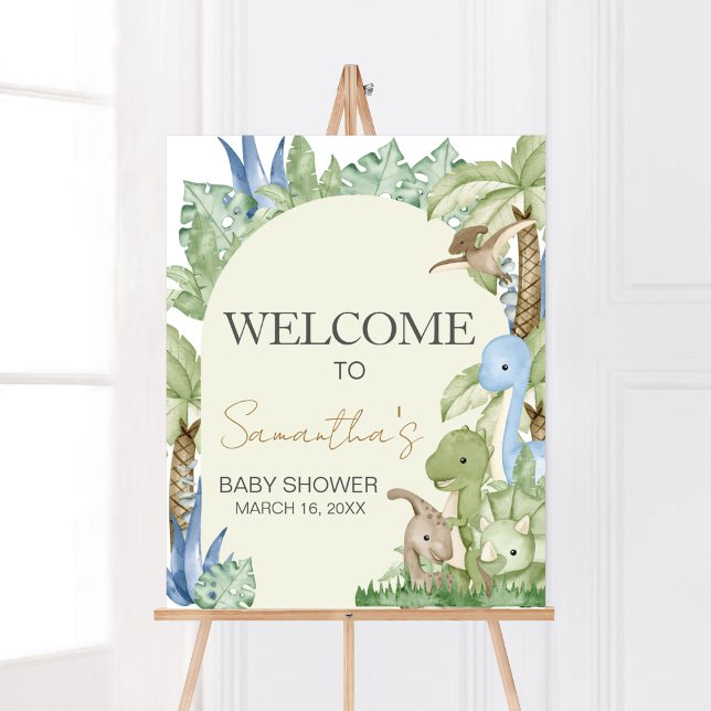 Greenery Dinosaur Baby Shower Welcome Poster (Boho Dinosaur Baby Shower Welcome Sign)