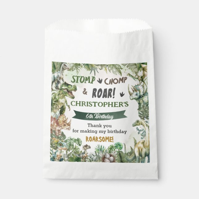 Greenery Dinosaurs Jurassic Boy Birthday Party  Favour Bag (Front)