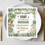 Greenery Dinosaurs Jurassic Boy Birthday Party  Napkin<br><div class="desc">Personalise these roar-some Dinosaur Birthday Party napkins with your own wording and details easily and quickly,  simply press the Edit Using Design Tools button to further re-arrange and format the style and placement of the text.  Featuring watercolor tyrannosaurus,  triceratops,   brontosaurus,  spinosaurus and Jurassic greenery.
(c) The Happy Cat Studio</div>