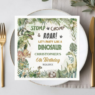Greenery Dinosaurs Jurassic Boy Birthday Party Napkin