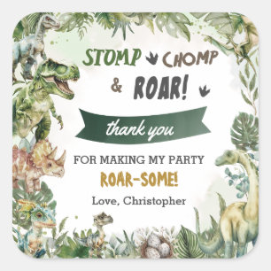 Greenery Dinosaurs Jurassic Boy Birthday Party  Square Sticker