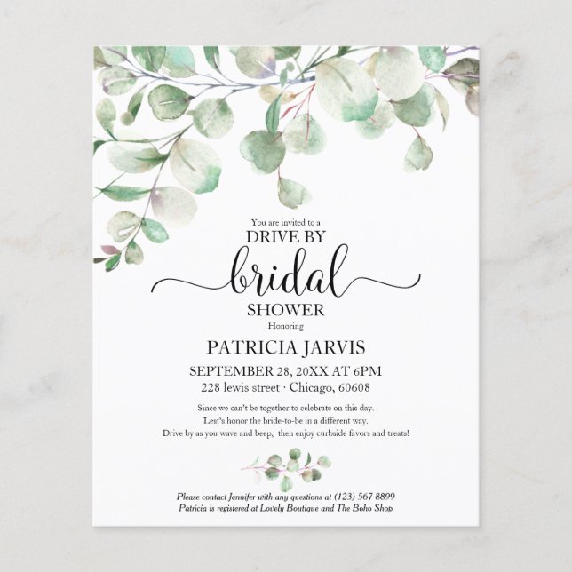 Greenery Drive By Bridal Shower Budget Invitation (Front)