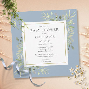 Greenery Dusty Blue Boy Baby Shower   Sprinkle Invitation