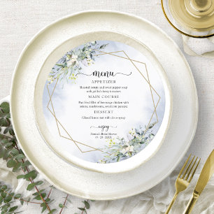Greenery Dusty Blue Bridal Shower Circle Menu Invitation