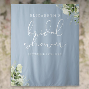 Greenery Dusty Blue Bridal Shower Photo Backdrop Tapestry