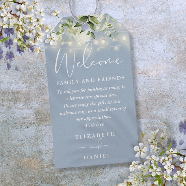 Greenery Dusty Blue Favour Welcome Basket Bag Gift Tags (Greenery Dusty Blue Favor Welcome Basket Bag Gift Tags)