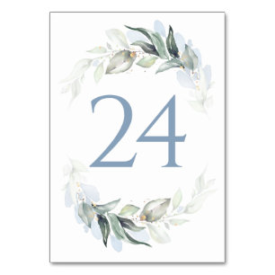 Greenery Dusty Blue Wedding Table Number Cards