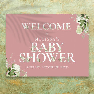 Greenery Dusty Rose Pink Baby Shower Welcome Sign