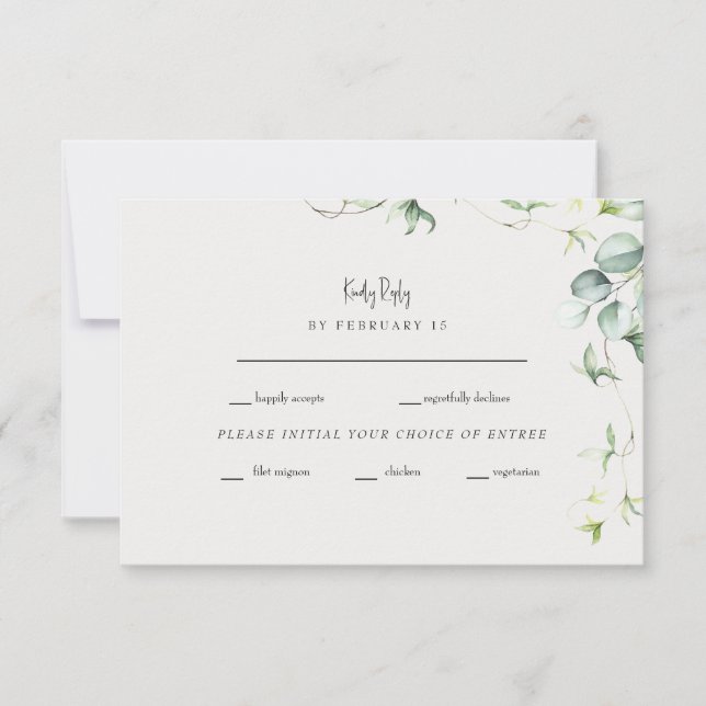 Greenery Elegance Cream Wedding RSVP (Front)