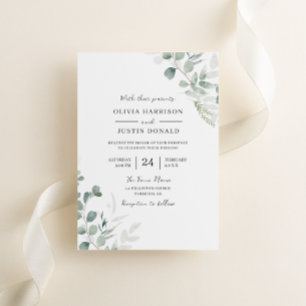 Greenery Elegance: Modern Watercolor Leaf Wedding Invitation