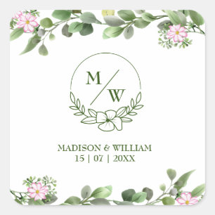 Greenery Elegant and Beautiful Floral Wedding Square Sticker