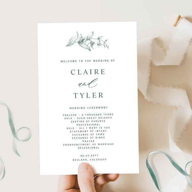Greenery Elegant and Simple Wedding Program (Creator Uploaded)