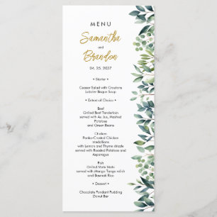 Greenery elegant botanical leaves Wedding Menu