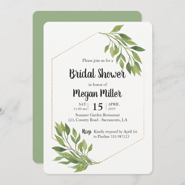 Greenery elegant Bridal shower invitation (Front/Back)