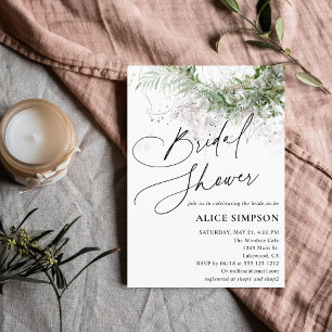 Greenery Elegant Calligraphy Rustic Bridal Shower Invitation